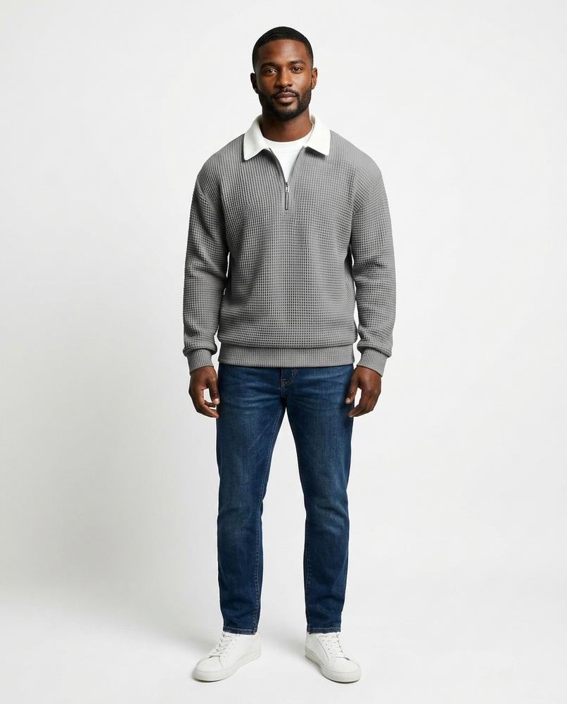 Talbos Closet - Lomon | Waffle-Knit Zip-Neck Sweater Men