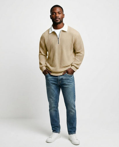 Talbos Closet - Lomon | Waffle-Knit Zip-Neck Sweater Men