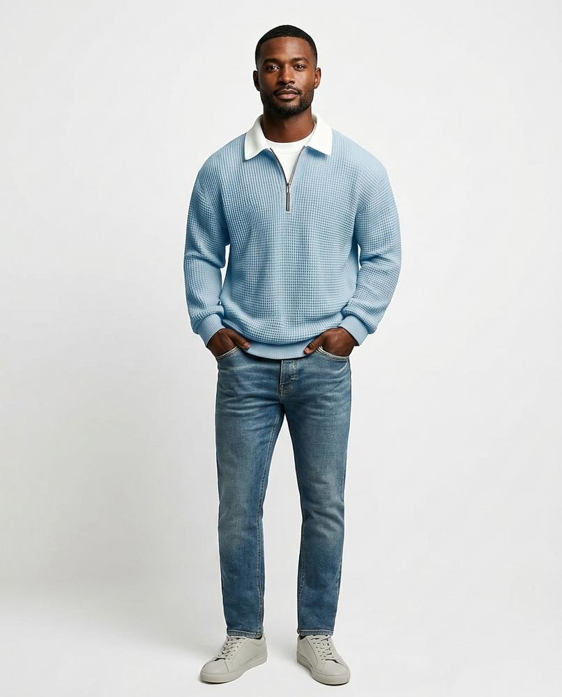 Talbos Closet - Lomon | Waffle-Knit Zip-Neck Sweater Men
