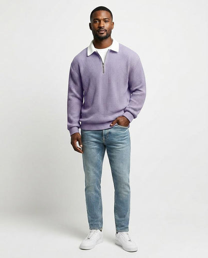 Talbos Closet - Lomon | Waffle-Knit Zip-Neck Sweater Men