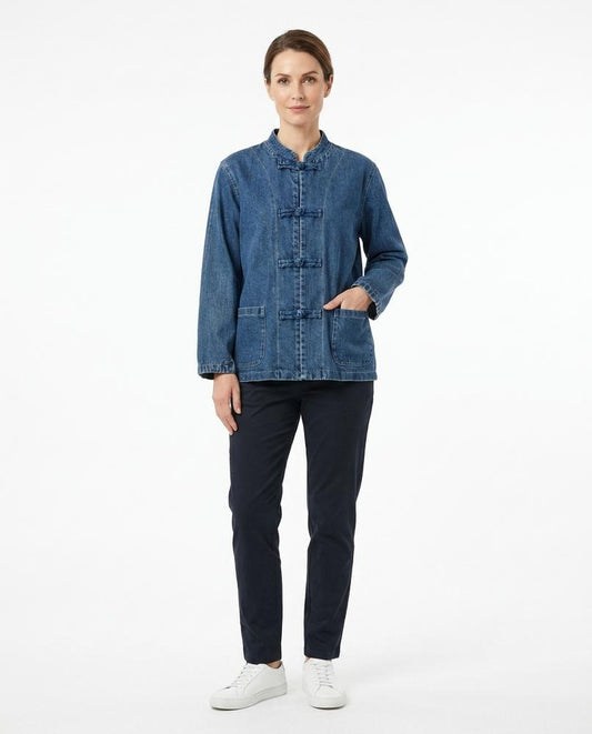 Talbos Closet - Ralan | Toggle-Closure Mandarin-Collar Denim Jacket Women