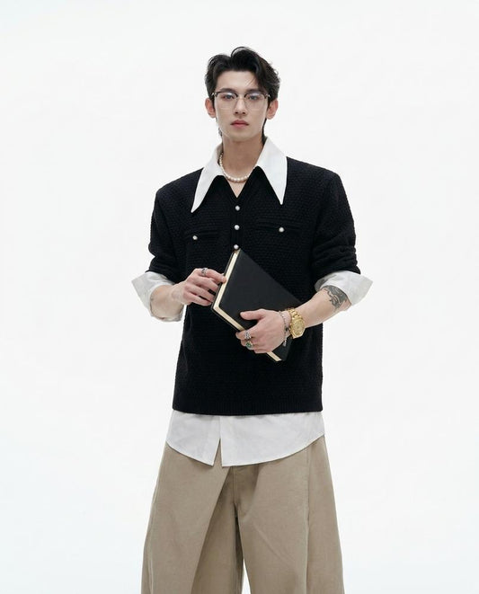 Talbos Closet - Minav | Textured Button-Placket Sweater Men