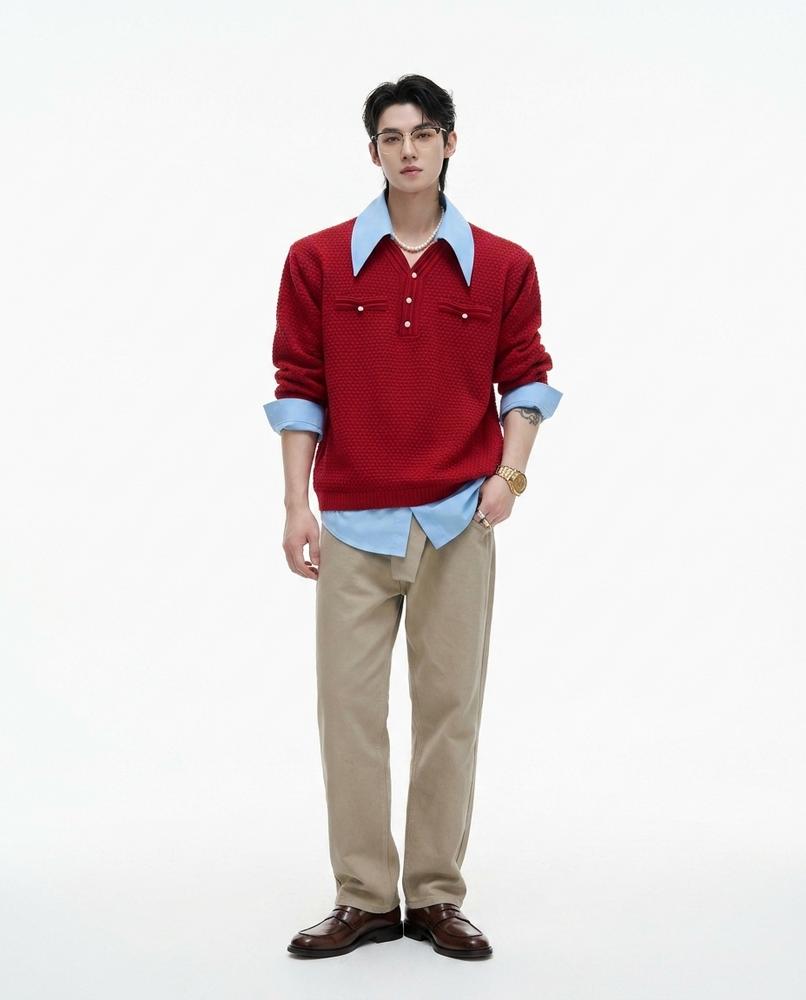 Talbos Closet - Minav | Textured Button-Placket Sweater Men