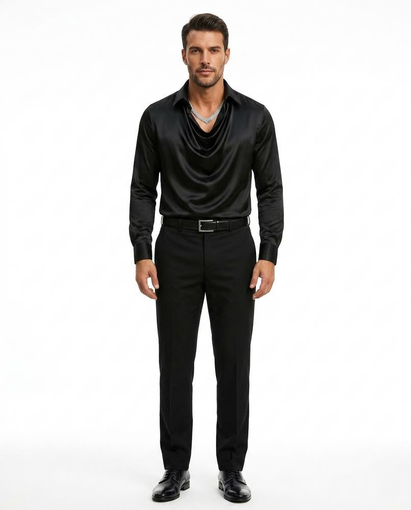 Talbos Closet - Riron | Cowl-Neck Satin-Finish Shirt Men