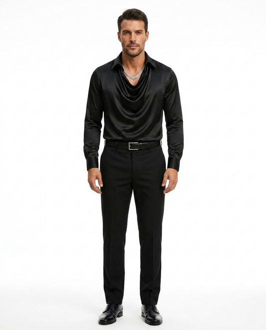 Talbos Closet - Riron | Cowl-Neck Satin-Finish Shirt Men