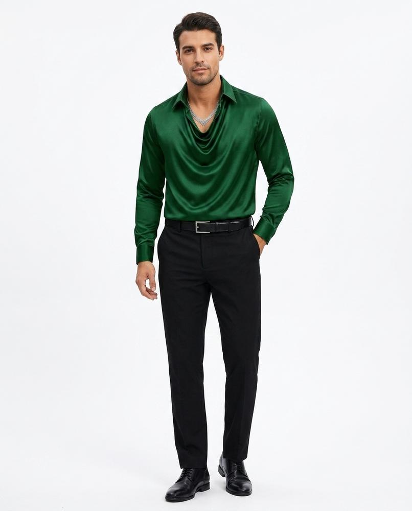 Talbos Closet - Riron | Cowl-Neck Satin-Finish Shirt Men