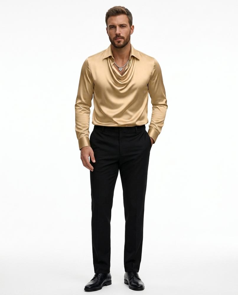 Talbos Closet - Riron | Cowl-Neck Satin-Finish Shirt Men