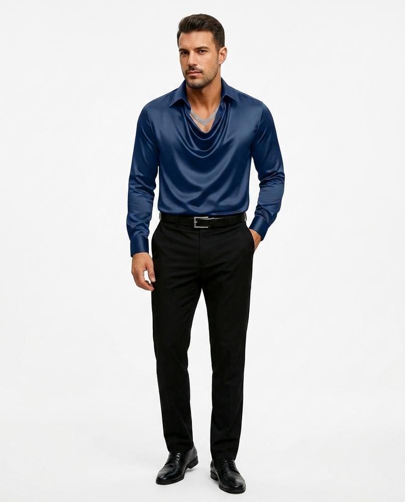 Talbos Closet - Riron | Cowl-Neck Satin-Finish Shirt Men