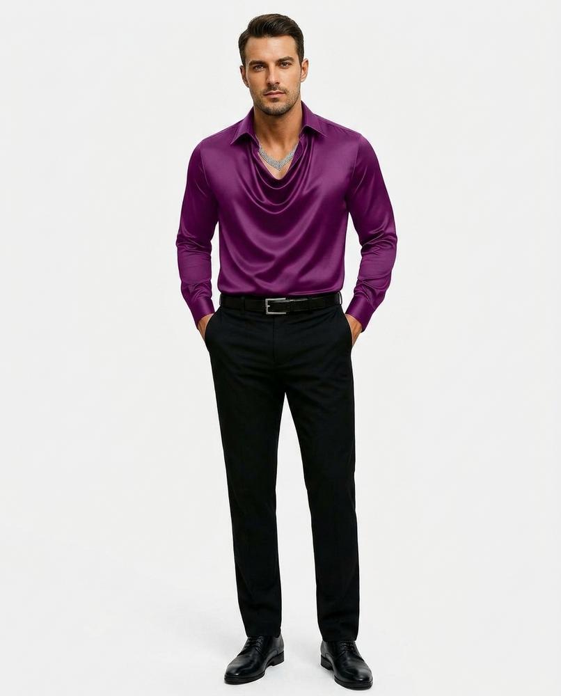 Talbos Closet - Riron | Cowl-Neck Satin-Finish Shirt Men