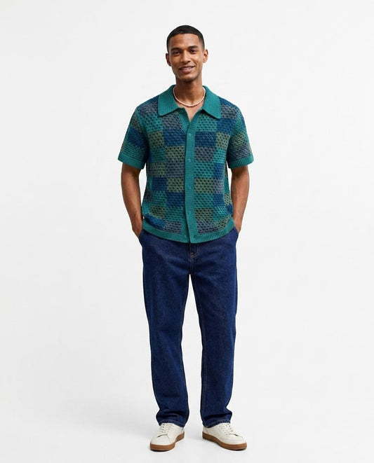 Talbos Closet - Zamir | Checkered Short-Sleeved Knit Cardigan Men
