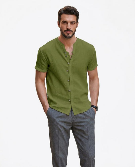 Talbos Closet - Rorel | Short-Sleeved Band-Collar Shirt Men