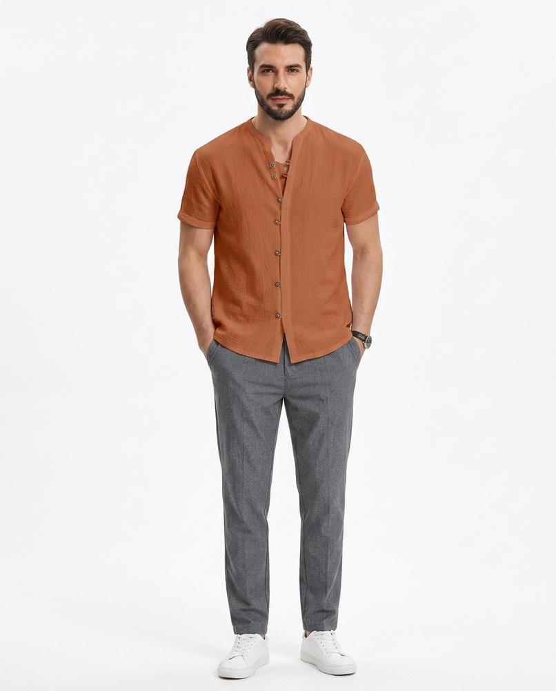 Talbos Closet - Rorel | Short-Sleeved Band-Collar Shirt Men