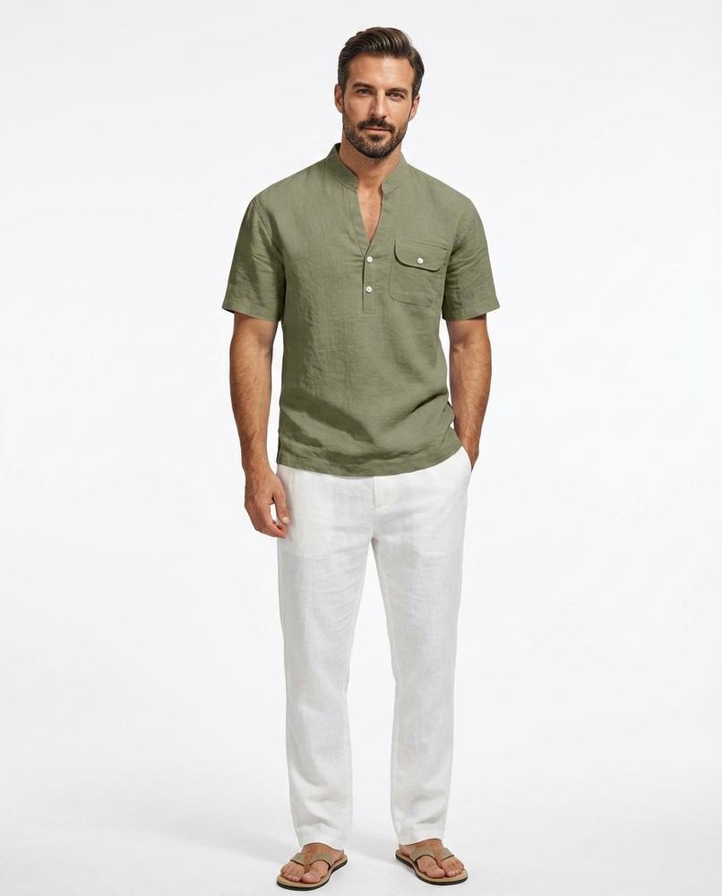 Talbos Closet - Rosol | Linen-Blend Band Collar Shirt Men