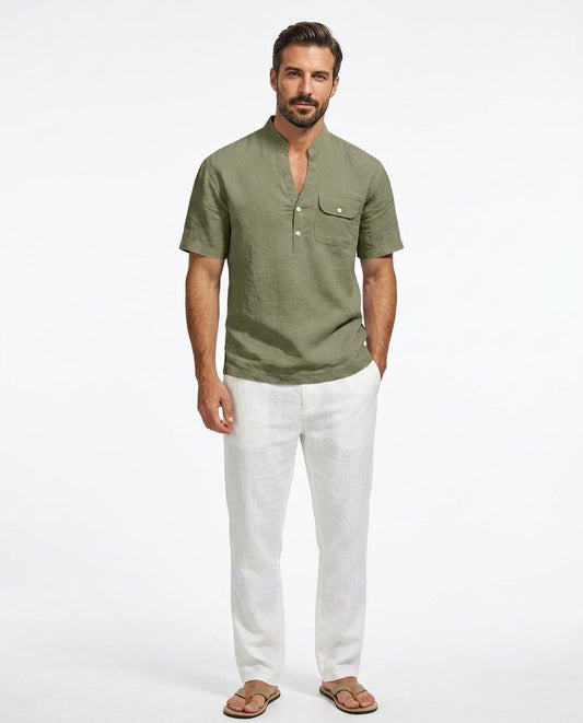 Talbos Closet - Rosol | Linen-Blend Band Collar Shirt Men