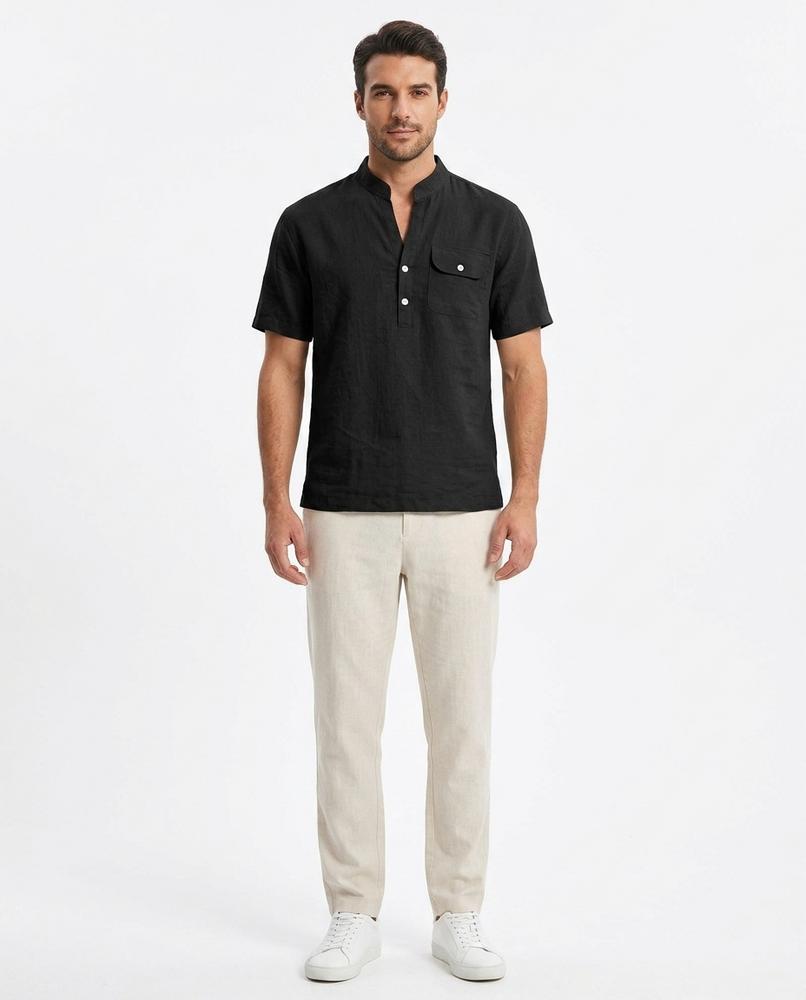 Talbos Closet - Rosol | Linen-Blend Band Collar Shirt Men