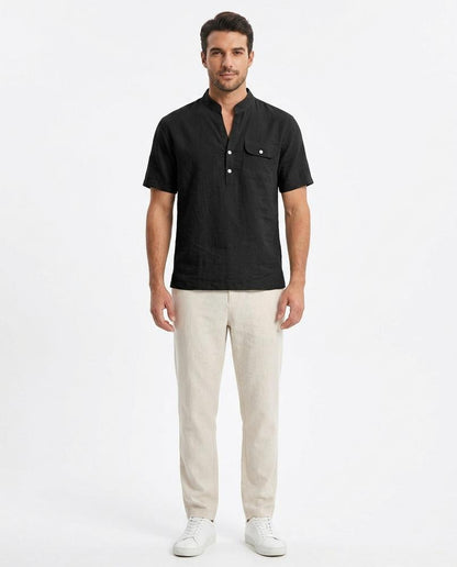Talbos Closet - Rosol | Linen-Blend Band Collar Shirt Men