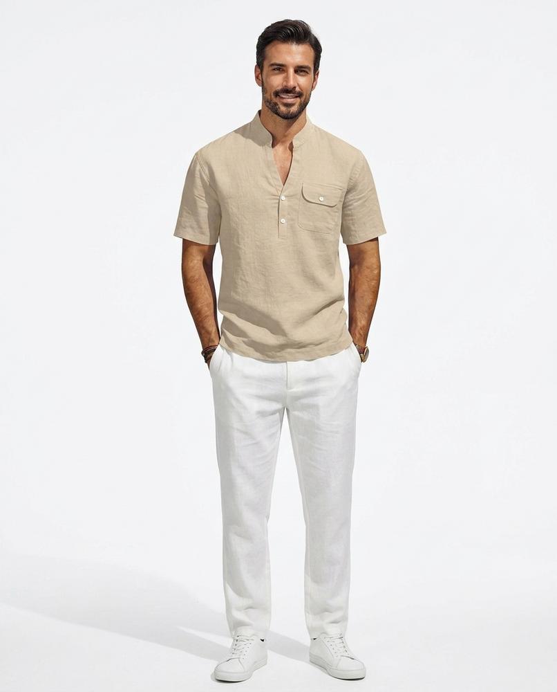 Talbos Closet - Rosol | Linen-Blend Band Collar Shirt Men