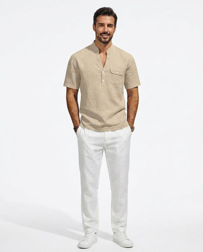 Talbos Closet - Rosol | Linen-Blend Band Collar Shirt Men