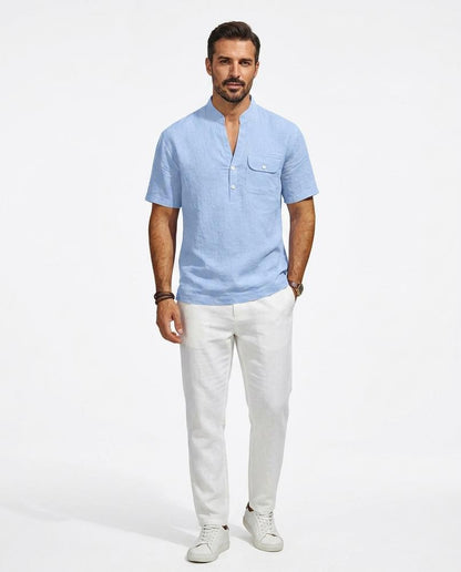 Talbos Closet - Rosol | Linen-Blend Band Collar Shirt Men