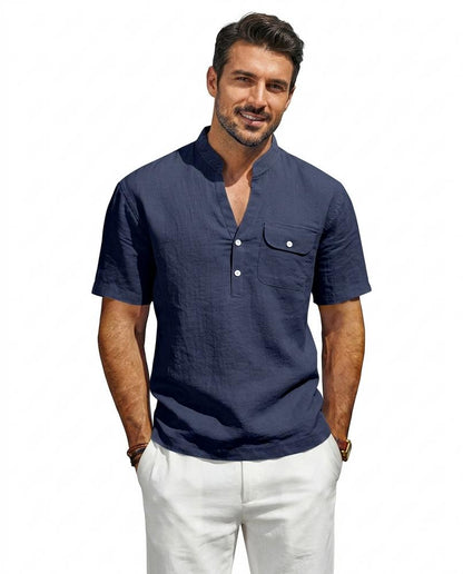 Talbos Closet - Rosol | Linen-Blend Band Collar Shirt Men